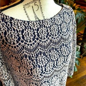 Jessica Howard, Elegant Lace Dress in navy & silver with sequins.